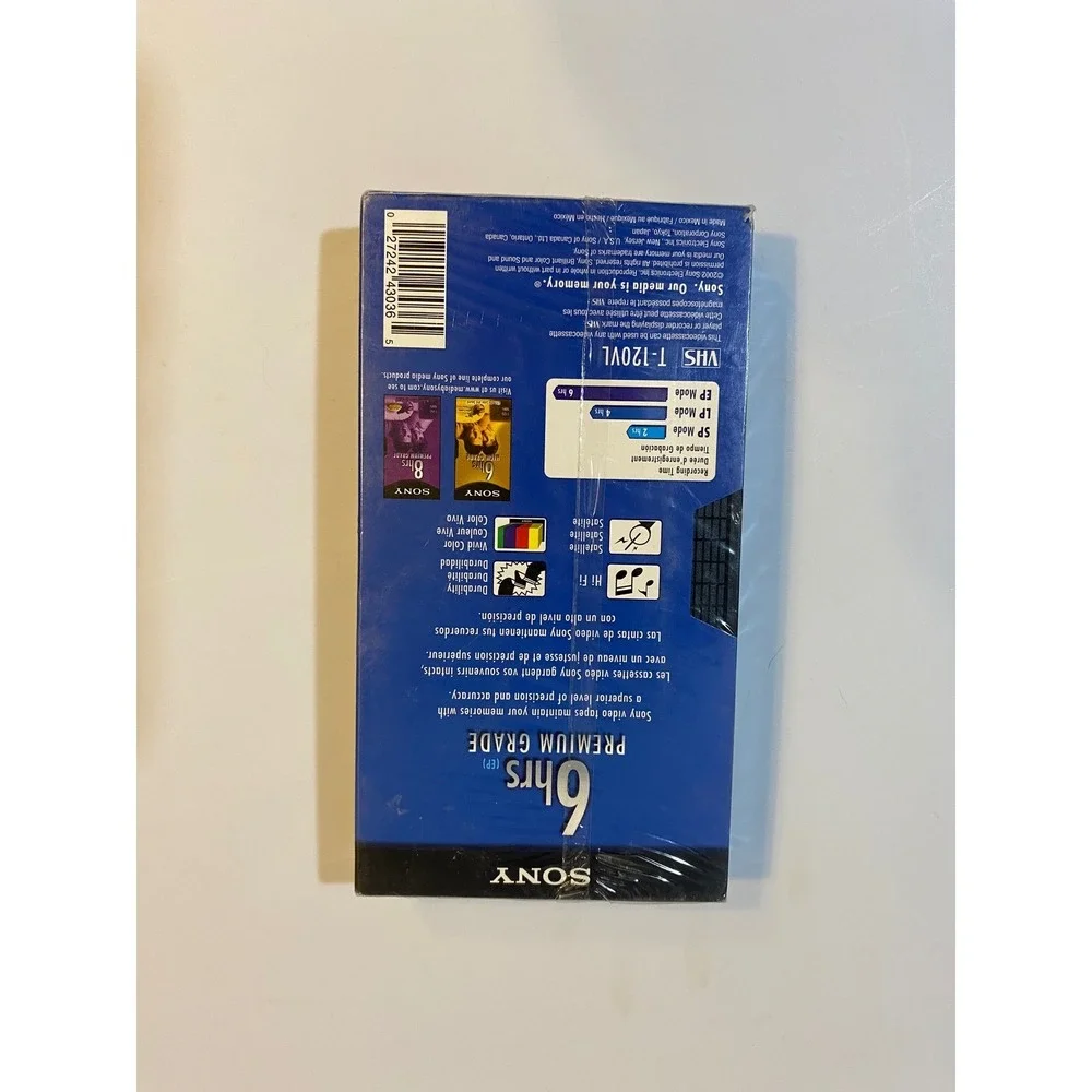 Sony‎ Premium Grade T-120 VHS Blank Video Cassette Tape 6 Hour EP Mode T-120VL